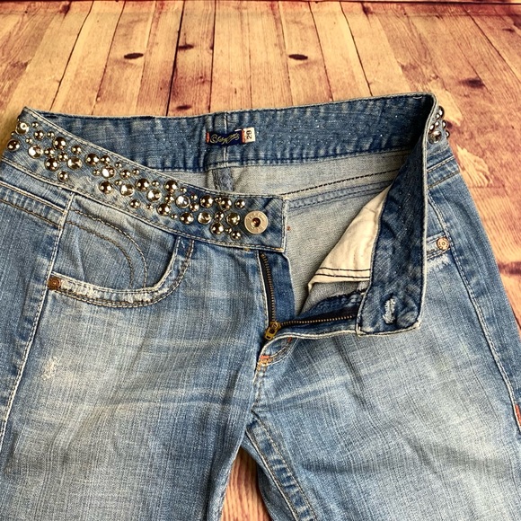 💸Blue Tattoo studded bermuda jean short size 29 - Picture 7 of 9
